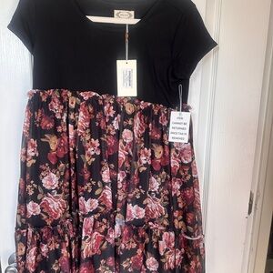 Floral Black and Pink Kids Dress